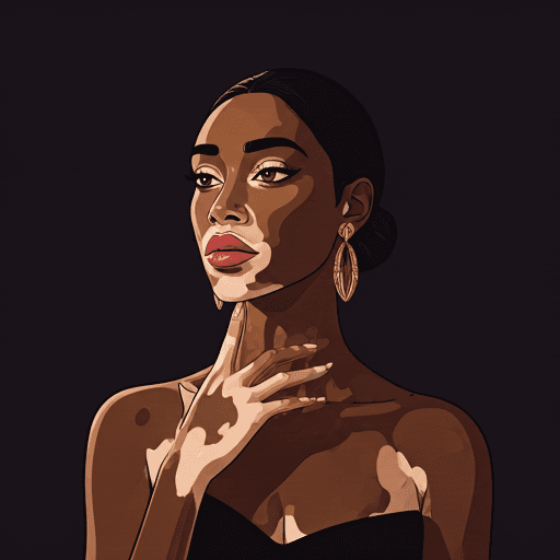 Fotografia editorial de uma pessoa com vitiligo posando artisticamente